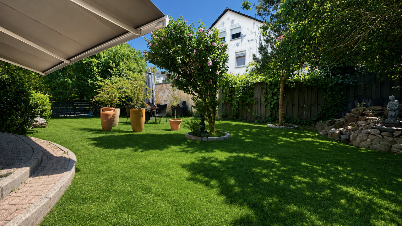 Garten KI grüner Rasen